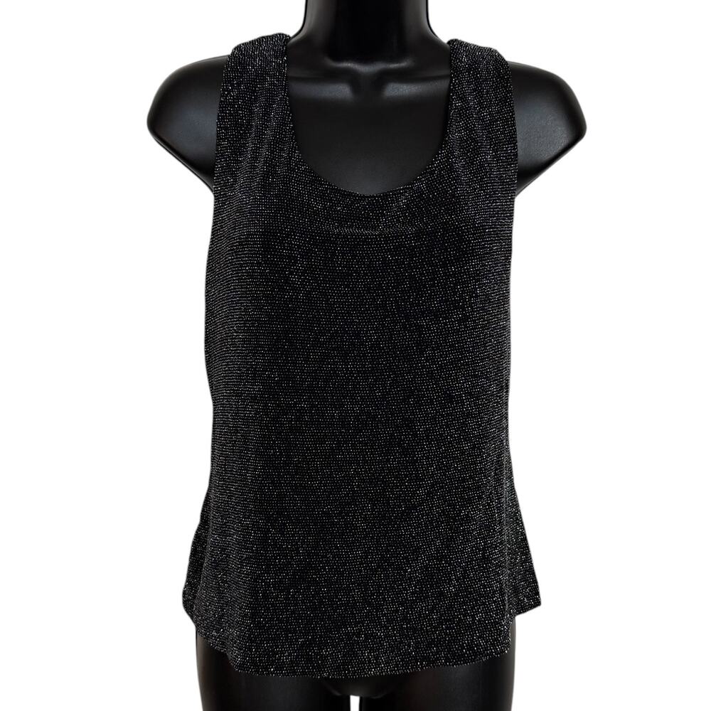 Vtg 90s Xscape Metallic Tank Top XL Black Silver Glitter Shimmer Clubwear Cami